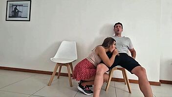 beautiful colombian wife gives interracial blowjob in the office