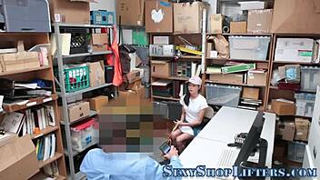 real shoplifter teen caught and rides rod in backroom drama.