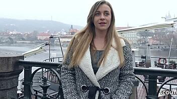 Young German teen showing big natural tits for cash