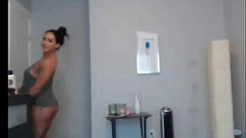 Athletic muscle girl on webcam show