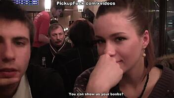 two girlfriends share a blowjob in public