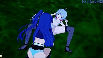 Chris Yukine and Tsubasa Kazanari engage in intense lesbian play with Maria 😍