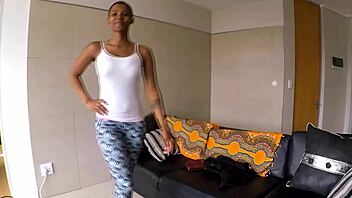 African amateur's tight ass and pussy in lingerie. Stretched by monster cock in casting.