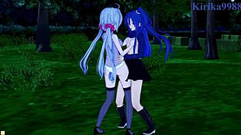 Chris Yukine and Tsubasa Kazanari engage in intense lesbian play with Maria 😍