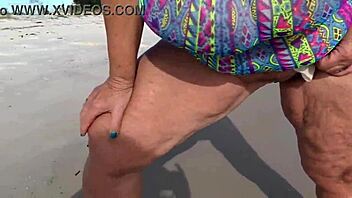 Uh, beach tan swimsuit preview got me starin’ at curvy granny’s big tits