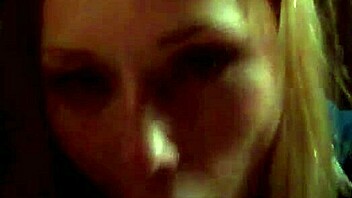 Beautiful blonde with blue eyes gives a deep blow job with a cock ring on