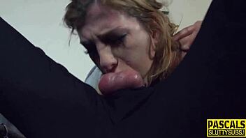 i'm throating this tattooed submissive blonde milf so deep, it's unreal