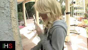 Sexy blonde drilled in shaved pussy with huge cock cumshot on tits