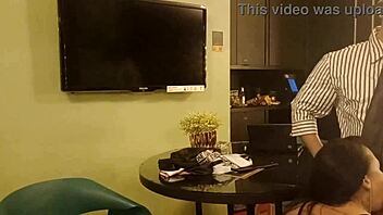 Brunette candidate nails degustadora job with boss's huge cock.