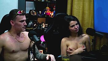 ruan and everton suck natasha steffens' tits in outdoor podcast, she moans loudly