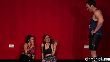 Spandex clad brits give handjobs in humiliation