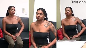 Lala Camille, the black hottie, dives into her first porno with intense blowjobs and deepthroats