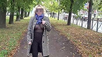 Nylon Big Boobs Milf Struts in See-Through Sexy Walk