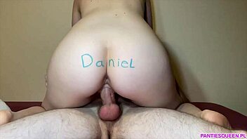 Step-sister’s hairless pussy riding my cock in homemade video