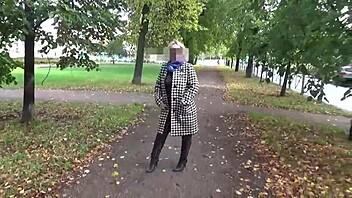 Nylon Big Boobs Milf Struts in See-Through Sexy Walk