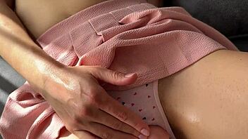 Teasing Rubbing Horny Shaved Pussy Closeup and Cum in Panties