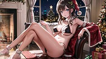 girls wish you a merry christmas while masturbating their pussies in this uncensored hentai.