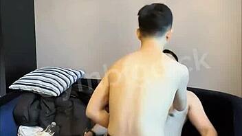 Couple Gay Asian Amateur Fuck Bareback in Lingerie!