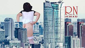 Amazing giantess walks around city