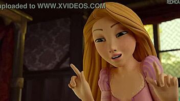Rapunzel’s friend seduces her with a foot job in this animated porn video