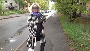 Nylon Big Boobs Milf Struts in See-Through Sexy Walk