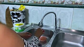 stepson watches stepmother stretch for yoga