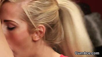 Wicked girl swallows all the cum in this blowbang facial 😈