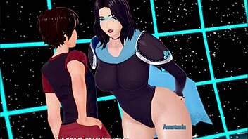 3D animated porn with a big dick and a curvy brunette MILF