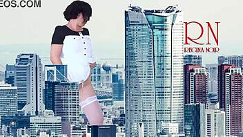 Amazing giantess walks around city