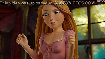 Rapunzel’s friend seduces her with a foot job in this animated porn video