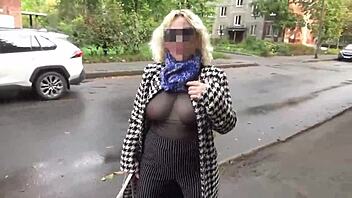 Nylon Big Boobs Milf Struts in See-Through Sexy Walk