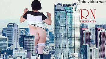 Amazing giantess walks around city