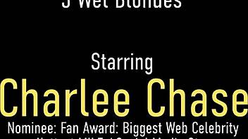 Blonde bombshell Charlee Chase joins lesbian pool party