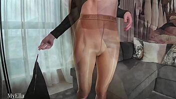 Shiny Wolford Pantyhose Tease Leading To Handjob Cumshot.
