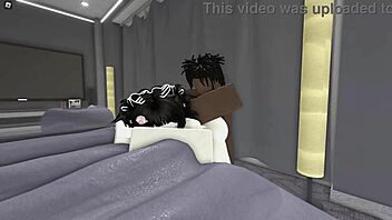 Big black cock cums inside the anus of the bent over slutty roommate