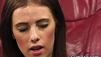 Flirty Honey Gets Massive Cumshot on Face Sucking Jizz