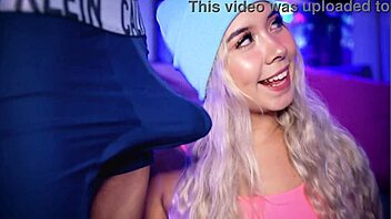 Blonde college coed teases boyfriend's cock over boxers.