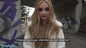 Public agent bangs blonde Brit babe outdoors POV.