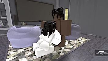 Big black cock cums inside the anus of the bent over slutty roommate