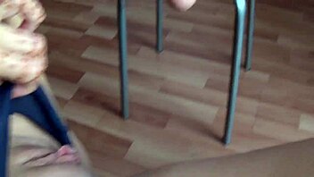 Intense orgasm with panties deep in pussy, close-up view.