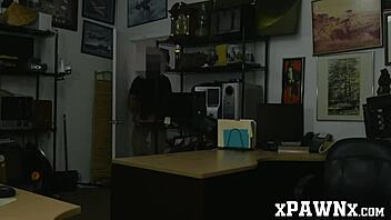 pretty lady bent over in pawnshop, showing her big ass and pussy for sale, doggystyle action hidden cam