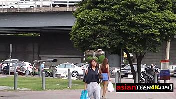 Hey, you think this petite Asian teen can handle that huge backpacker cock outdoors?