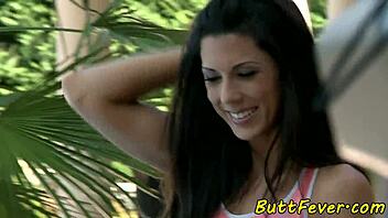 european babe rides lover's cock outdoors