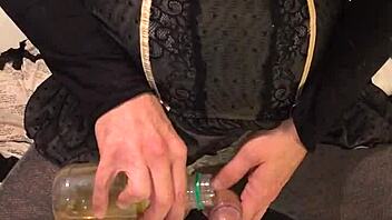 Old and drunk slut gets dirty piss