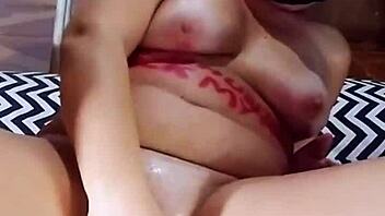 BBW slut in lingerie rips clothes for anal dildo POV striptease in scissor position?