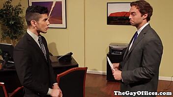 Muscular hunk feels intense pleasure sucking and fucking in office uniform