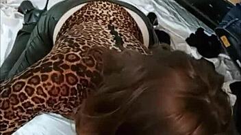 French Amateur in Leather Pants Gets Rimmed Doggystyle POV. Satin Shirt and Heels Add Spice! 😍