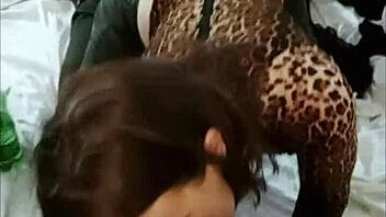 French Amateur in Leather Pants Gets Rimmed Doggystyle POV. Satin Shirt and Heels Add Spice! 😍