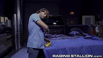 Hunk construction workers relax after work