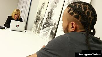 Office Cougar Sara Jay Milks Co-Worker's Monster Cock for Hot Cum! 🔥